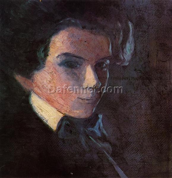 Impressionist Self-Portrait Oil Painting ‘Self Portrait, Facing Right’ – Egon Schiele 1907 Inspired Art