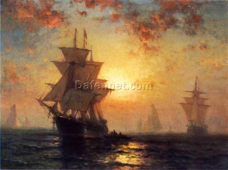 Impressionist Marina Masterpiece – Ships at Night by Edward Moran, High-Quality Replica