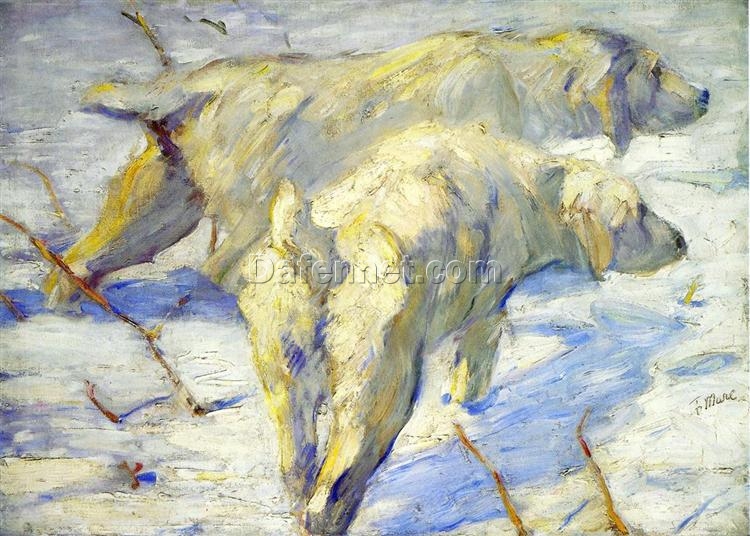 Hand-Painted Franz Marc ‘Siberian Dogs in the Snow’ Oil Painting – Post-Impressionist Animal Art on Canvas from Dafen Village Studio