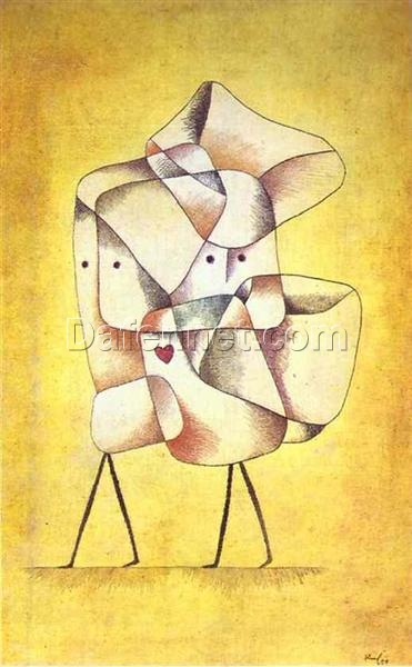 Surrealist Portrait Oil Painting Siblings by Paul Klee (1930) – Bauhaus Art for Contemporary Home and Office Decor