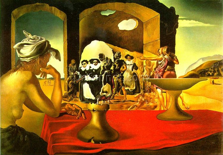 Slave Market with the Disappearing Bust of Voltaire” – Surrealist Genre Painting Inspired by Salvador Dali (1940)