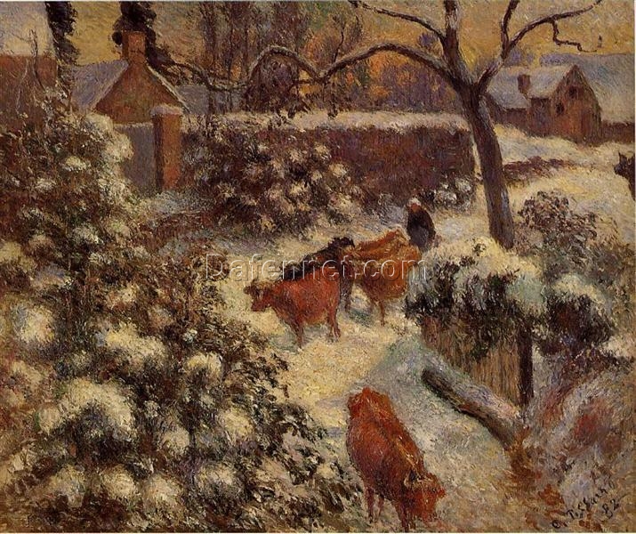 Snow Effect in Montfoucault” by Camille Pissarro – 1882 | Impressionist Winter Landscape