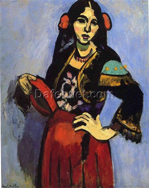 Henri Matisse Inspired Expressionist Portrait – ‘Spanish Woman with a Tamborine’ (1909) – Hand-Painted Oil on Canvas