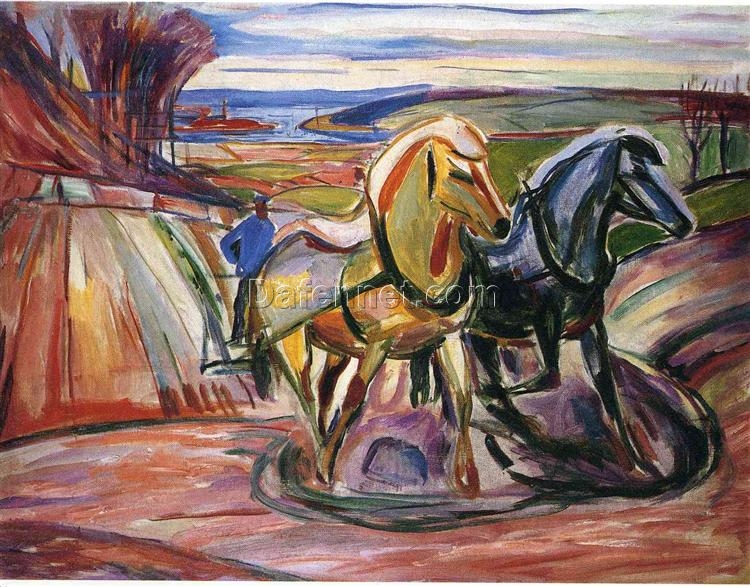 Spring Plowing by Edvard Munch – 1916 Expressionist Landscape Oil Painting