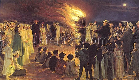 St John’s Eve Bonfire on Skagen’s Beach by Peder Severin Kroyer – 1906 Realist Genre Painting Reproduction