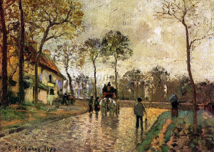 Stagecoach to Louveciennes” by Camille Pissarro – 1870 Impressionist Landscape Painting