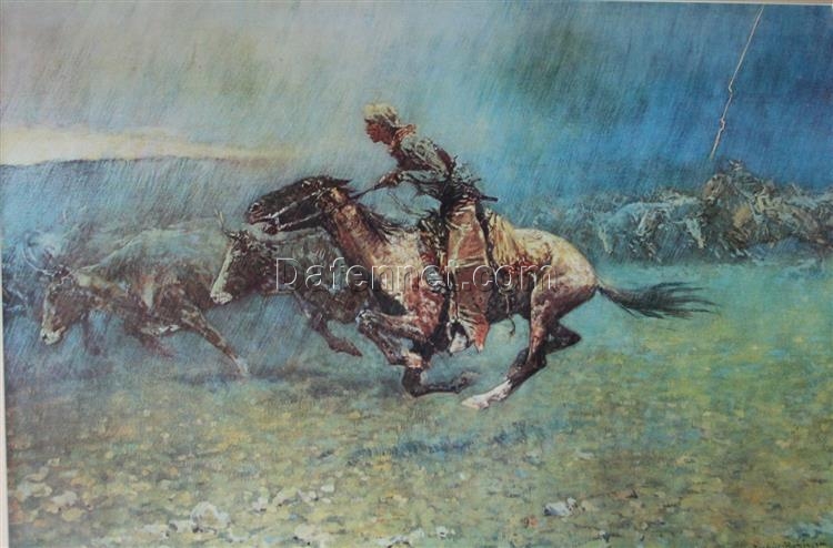 Impressionist Oil Reproduction of Stampede by Frederic Remington (1908) – Western Art