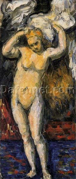 Standing Bather, Drying Her Hair” – Original Paul Cézanne Painting, Romanticism Nude Art, 1869