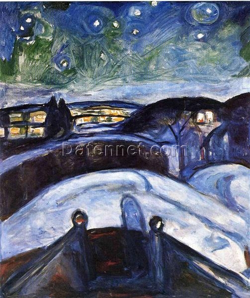 Starry Night by Edvard Munch – 1922 Expressionist Landscape Oil Painting