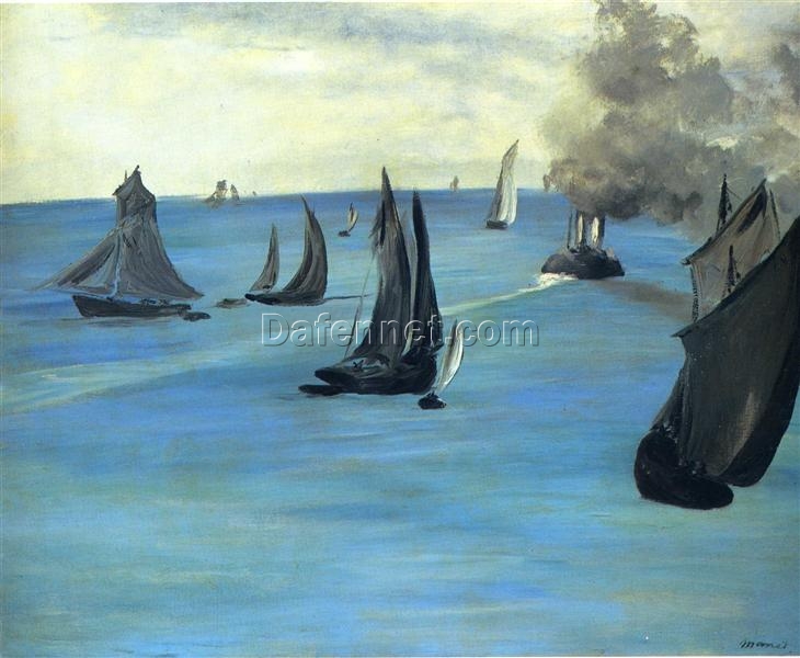 Steamboat Leaving Boulogne – Inspired by Edouard Manet (1864) Realist Marina Oil Painting