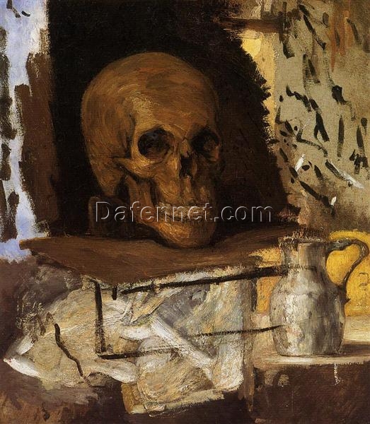 Skull and Waterjug Still Life” – Paul Cézanne, Circa 1870 | Iconic Impressionist Vanitas Painting