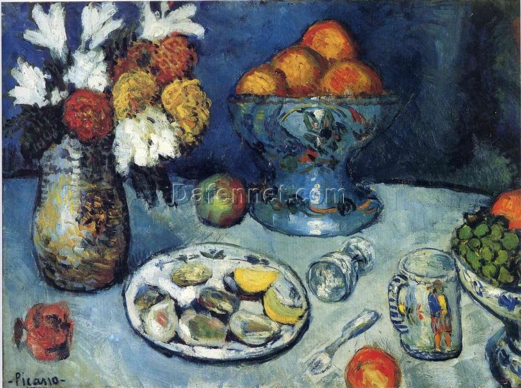 Inspired by Picasso: Still Life (The Dessert) – Post-Impressionist Oil on Canvas from Picasso’s Blue Period