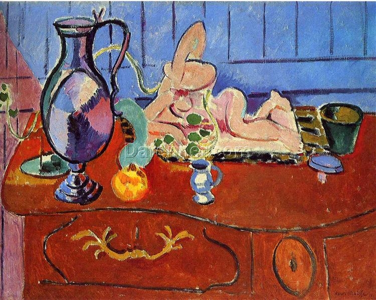 Henri Matisse Inspired Expressionist Still Life – ‘Still Life with a Pewter Jug and Pink Statuette’ (1910) – Hand-Painted Oil on Canvas