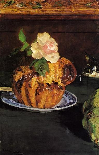 Oil Painting Inspired by Edouard Manet: Still Life with Brioche (c.1880) on Canvas