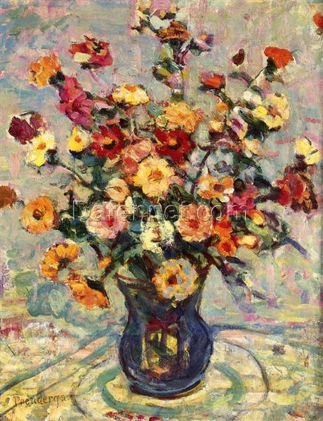 Still Life with Flowers by Maurice Prendergast – Post-Impressionist Floral Oil Painting on Panel