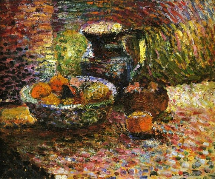 Custom Oil Painting Inspired by Henri Matisse – ‘Still Life with Pitcher and Fruit’ (c.1898) – Neo-Impressionist Still Life on Canvas