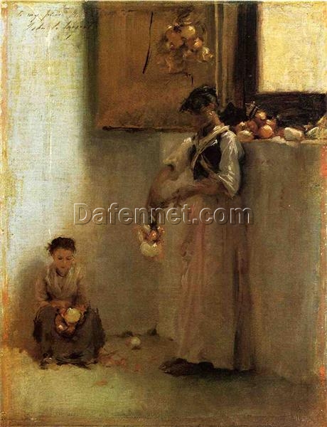 Oil Painting Inspired by John Singer Sargent’s Stringing Onions – Impressionist Genre Art on Canvas