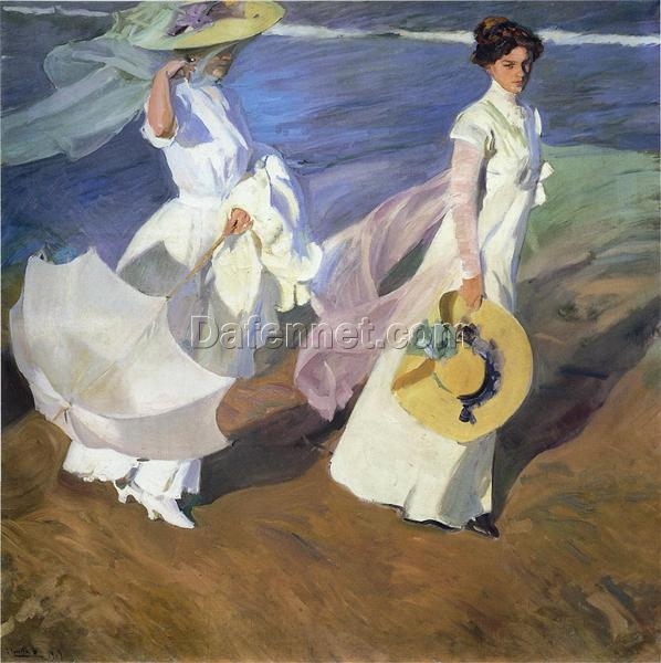 Impressionism Art Reproduction – Strolling Along the Seashore by Joaquín Sorolla, Hand-Painted 1909 Classic