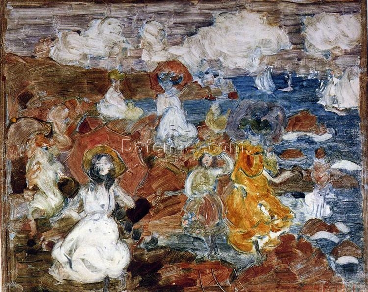 Summer Day by Maurice Prendergast – Post-Impressionist Oil Painting on Canvas (c.1900 – c.1902)