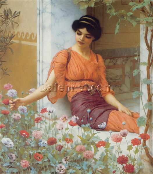 Summer Flowers by John William Godward | 1903 Neoclassical Oil Painting of Classical Beauty