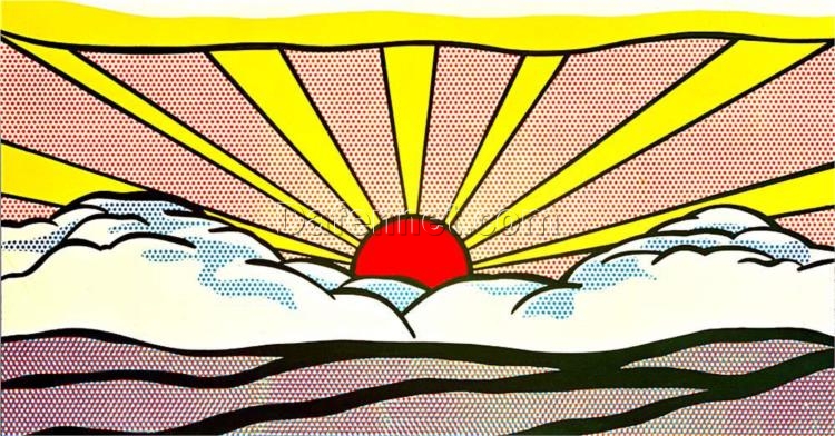 Roy Lichtenstein ‘Sunrise’ Pop Art Oil & Magna Painting – Customizable Landscape Canvas Art