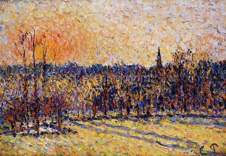 Golden Sunset at Bazincourt Steeple” – 1890 by Camille Pissarro