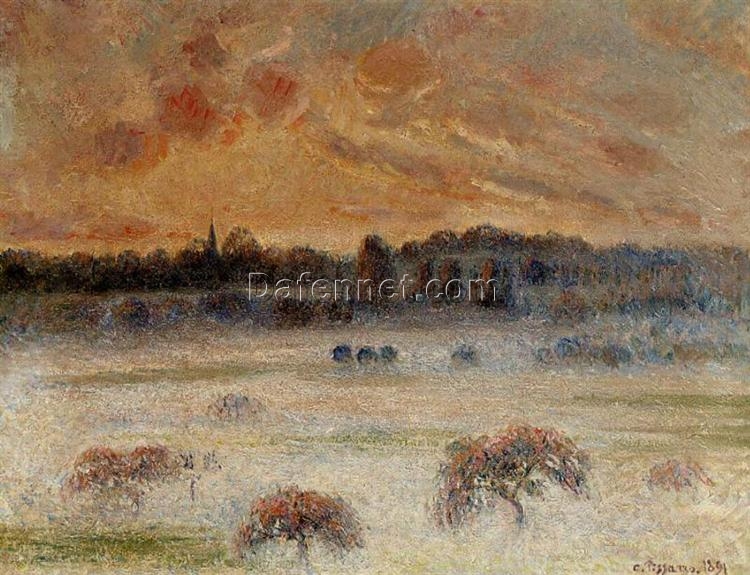 Camille Pissarro – Sunset with Fog at Eragny (1891) Oil Painting on Canvas