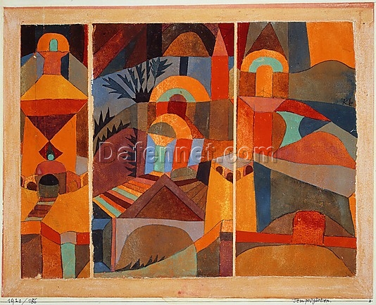 Temple Gardens by Paul Klee – 1920 Cubist Expressionist Landscape in Gouache & Ink