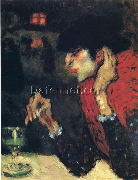 Expressionist Genre Painting Inspired by Pablo Picasso – ‘The Absinthe Drinker’ Oil on Cardboard