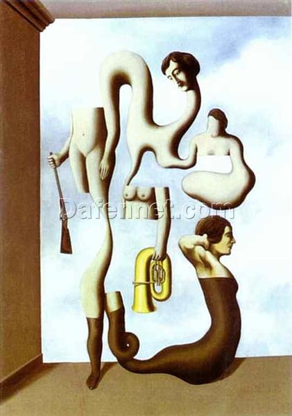 Surrealist Symbolic Oil Painting Inspired by René Magritte – ‘The Acrobat’s Exercises’, Hand-Painted Canvas Reproduction