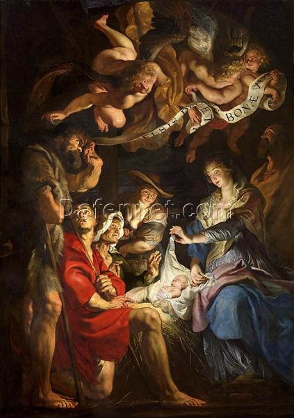 Adoration of the Shepherds – Rubens’ 1608 Baroque Oil Painting on Canvas – Elegant Religious Artwork for Collectors