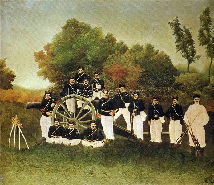 Premium Reproduction of Henri Rousseau’s “The Artillerymen” – Military Portrait Oil Painting for Collectors