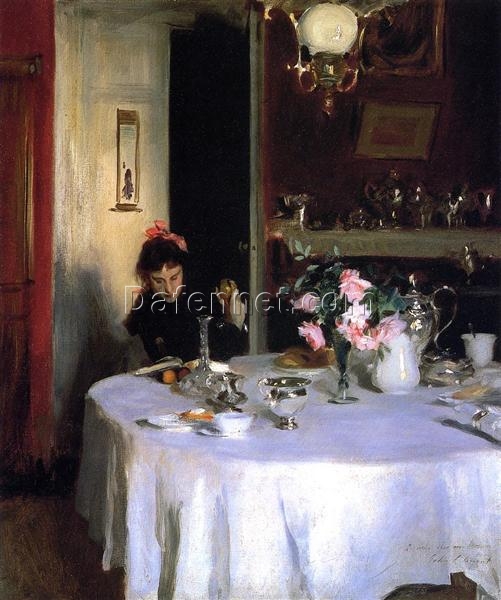 John Singer Sargent ‘The Breakfast Table’ Realism Genre Painting – Fine Art Reproduction on Canvas