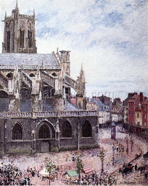 Camille Pissarro: The Church of Saint-Jacques, Dieppe in Rainy Weather (1901) – Impressionist Oil on Canvas