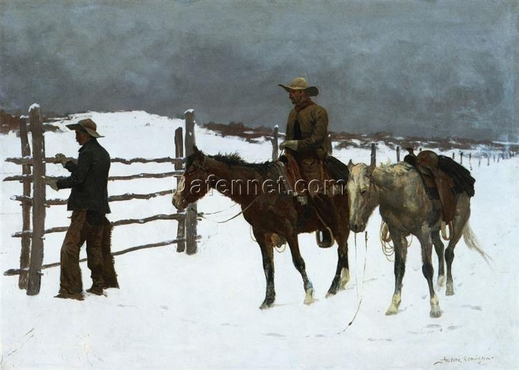 Custom Oil Painting of Frederic Remington’s ‘The Fall of the Cowboy’ – Tonalist Western Genre Artwork