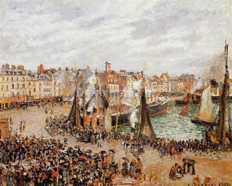 The Fishmarket, Dieppe, Morning Fog” – Camille Pissarro Oil Painting (1902)