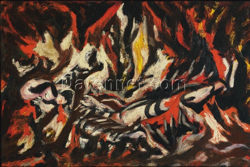 Inspired by Jackson Pollock’s The Flame – Early Abstract Expressionist Oil on Canvas (51.1 x 76.2 cm)