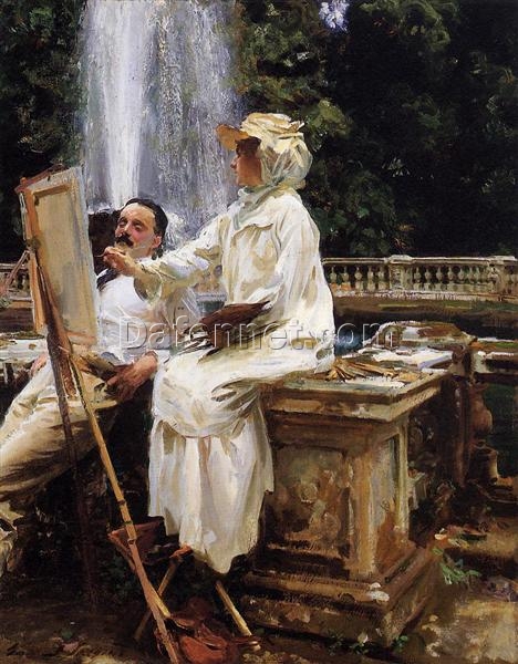 John Singer Sargent Oil Painting – The Fountain, Villa Torlonia, Frascati, Italy, 1907, Impressionist Genre Painting