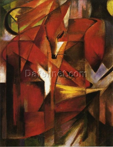 Hand-Painted Franz Marc ‘The Fox’ Oil Painting – Cubist Wildlife Art on Canvas from Dafen Village Studio