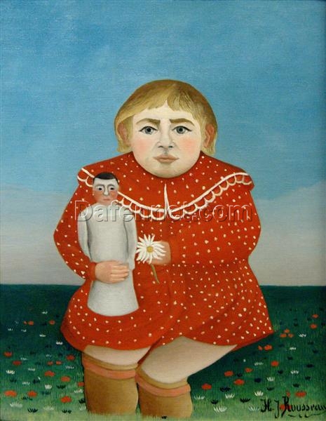 Hand-painted Henri Rousseau The Girl with a Doll – 1904-1905 Naïve Art Oil Painting | Canvas Reproduction of Childhood Portrait