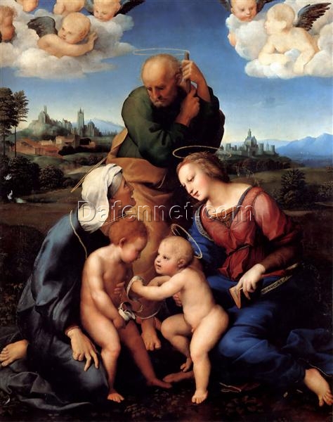 The Holy Family with Saints Elizabeth and John” by Raphael (c.1506) | High Renaissance Oil on Canvas