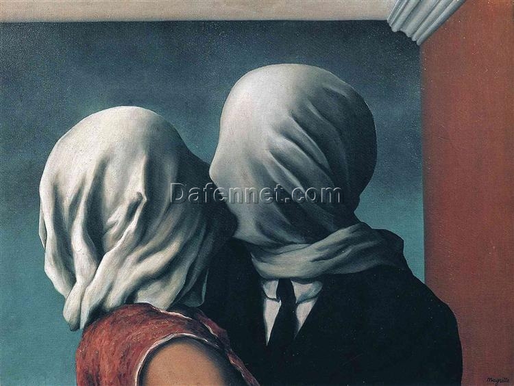 Surrealist Oil Painting Inspired by Magritte – ‘The Lovers’ (Les Amants), 1928, Hand-Painted Canvas