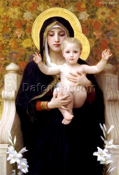 Classical Oil Reproduction of Bouguereau’s ‘The Madonna of the Lilies’ – Religious Masterpiece in Academic Style