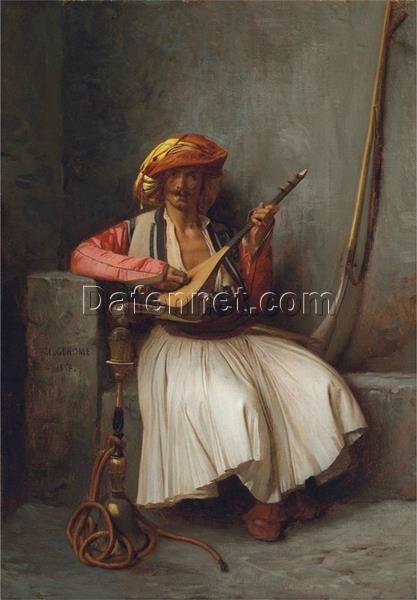 The Mandolin Player – 1858 by Jean-Léon Gérôme | Orientalism Oil Portrait & Genre Painting