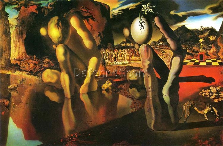 Oil Painting Inspired by Salvador Dali’s “The Metamorphosis of Narcissus” (1937) – Surrealist Mythological Art