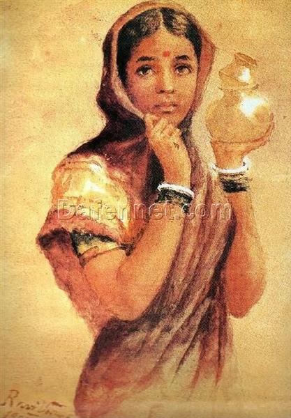 Raja Ravi Varma’s The Milkmaid – 1904 Academic Portrait Painting Replica