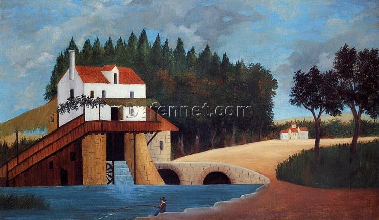 Premium Reproduction of Henri Rousseau’s “The Mill” – Charming Naïve Art Cityscape Oil Painting