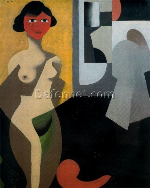 The Model Inspired by René Magritte – Early Cubist Nude Painting, 1922 Oil on Canvas (40×29 cm)