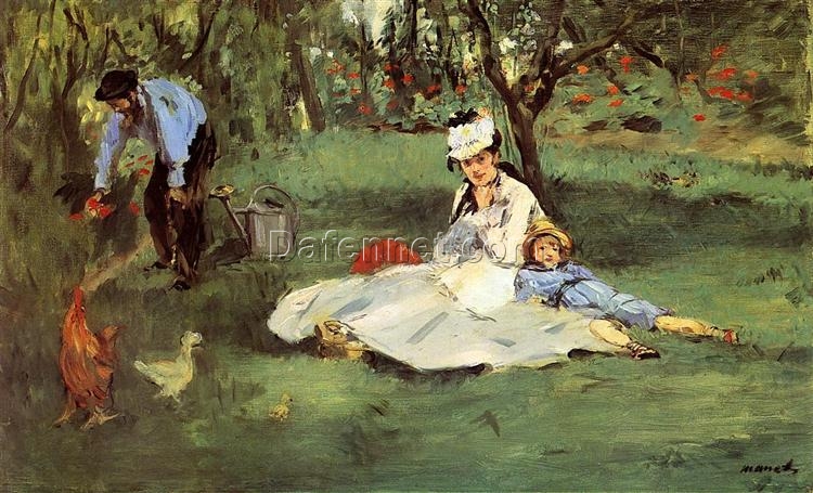 Oil Painting Inspired by Edouard Manet’s The Monet Family in Their Garden at Argenteuil – Impressionist Genre Art