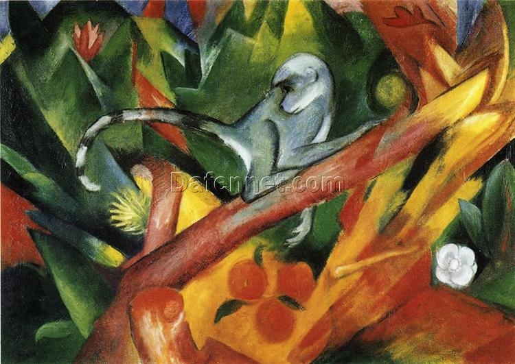 Franz Marc ‘The Monkey’ Oil Painting – Expressionist Wildlife Painting on Canvas, Fine Art Reproduction from Dafen Village Studio